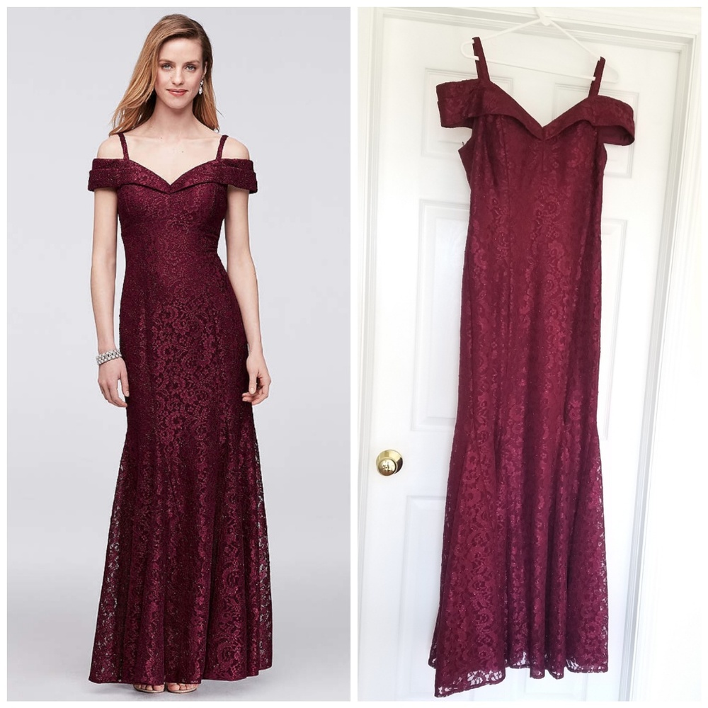 David's Bridal merlot glitter lace mermaid dress